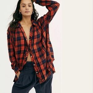 We the Free (Free People) Lela Plaid Snap front Oversized Long Sleeve. Small.